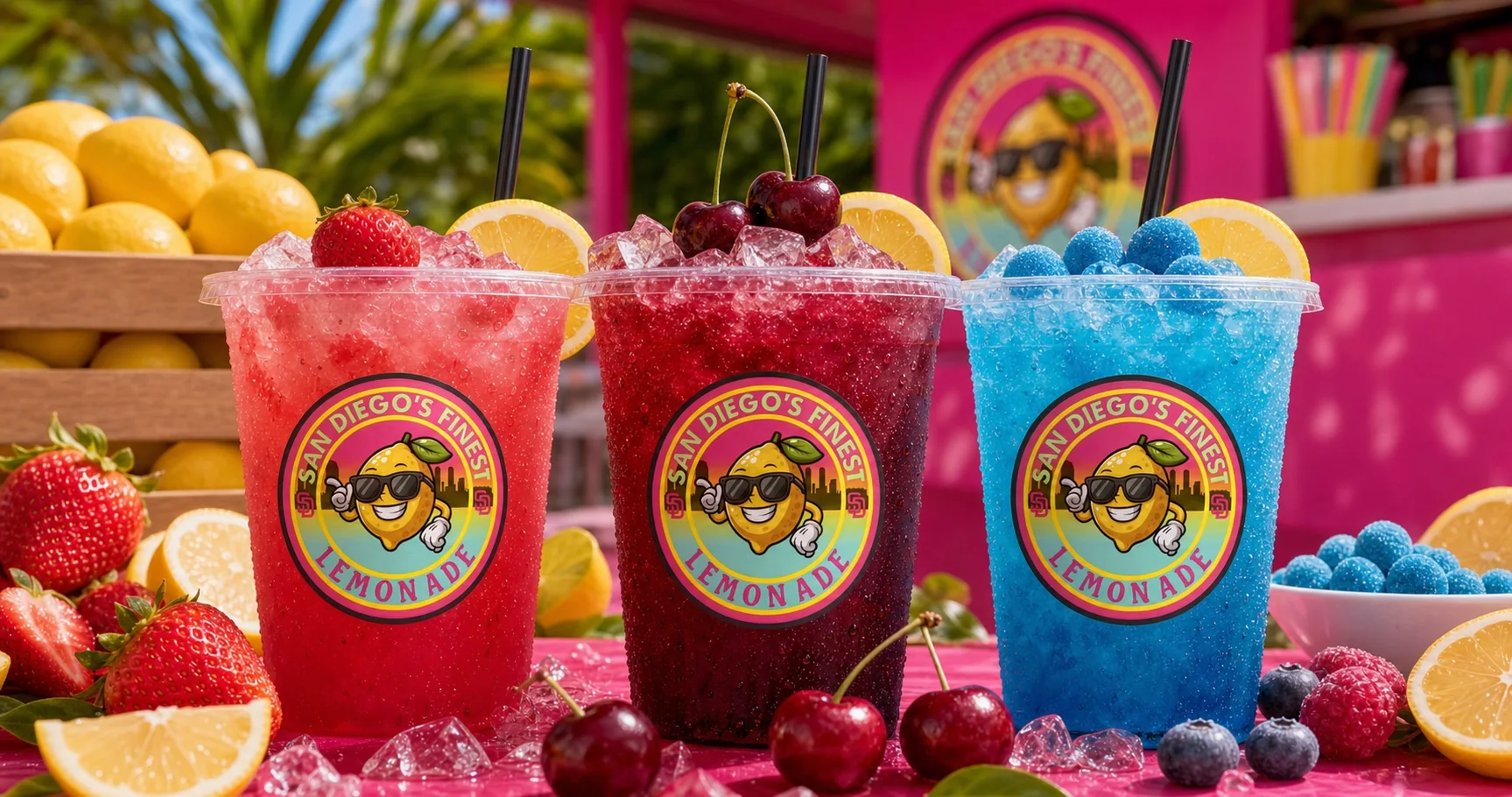 Strawberry, cherry, and blue raspberry lemonade cups