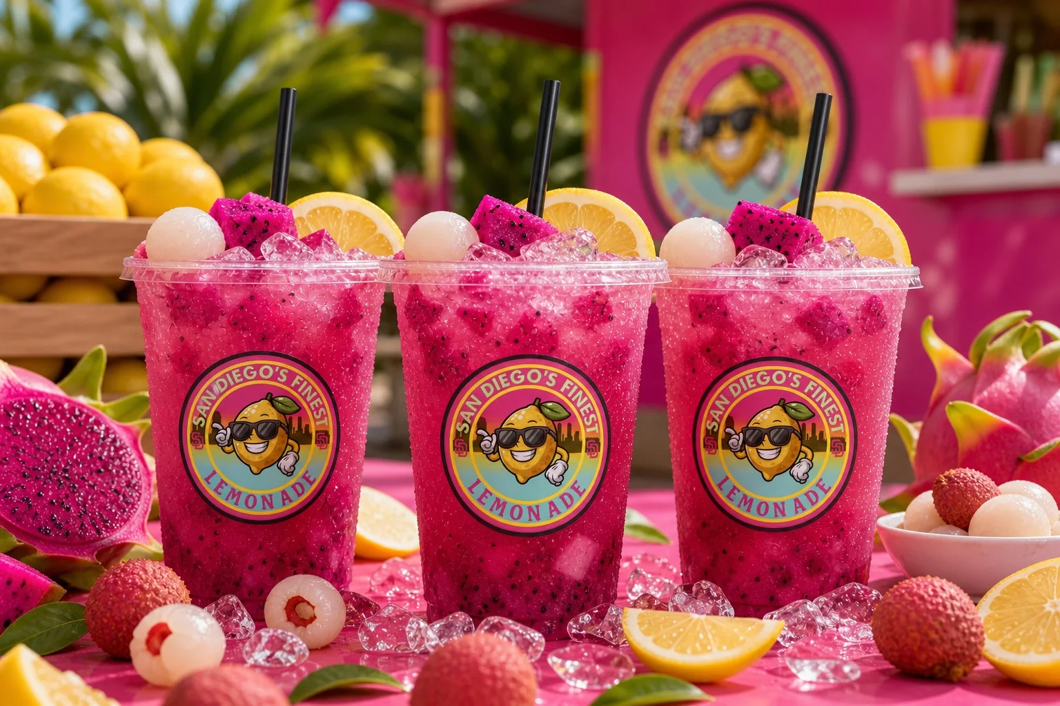 Dragon fruit and lychee lemonade cups