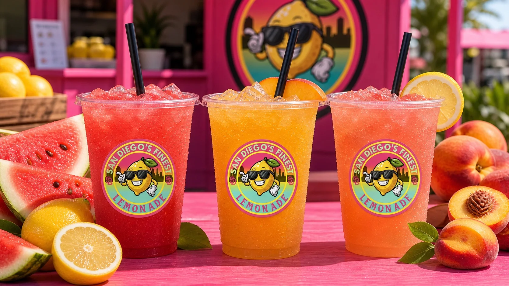 Watermelon and peach lemonade cups over ice